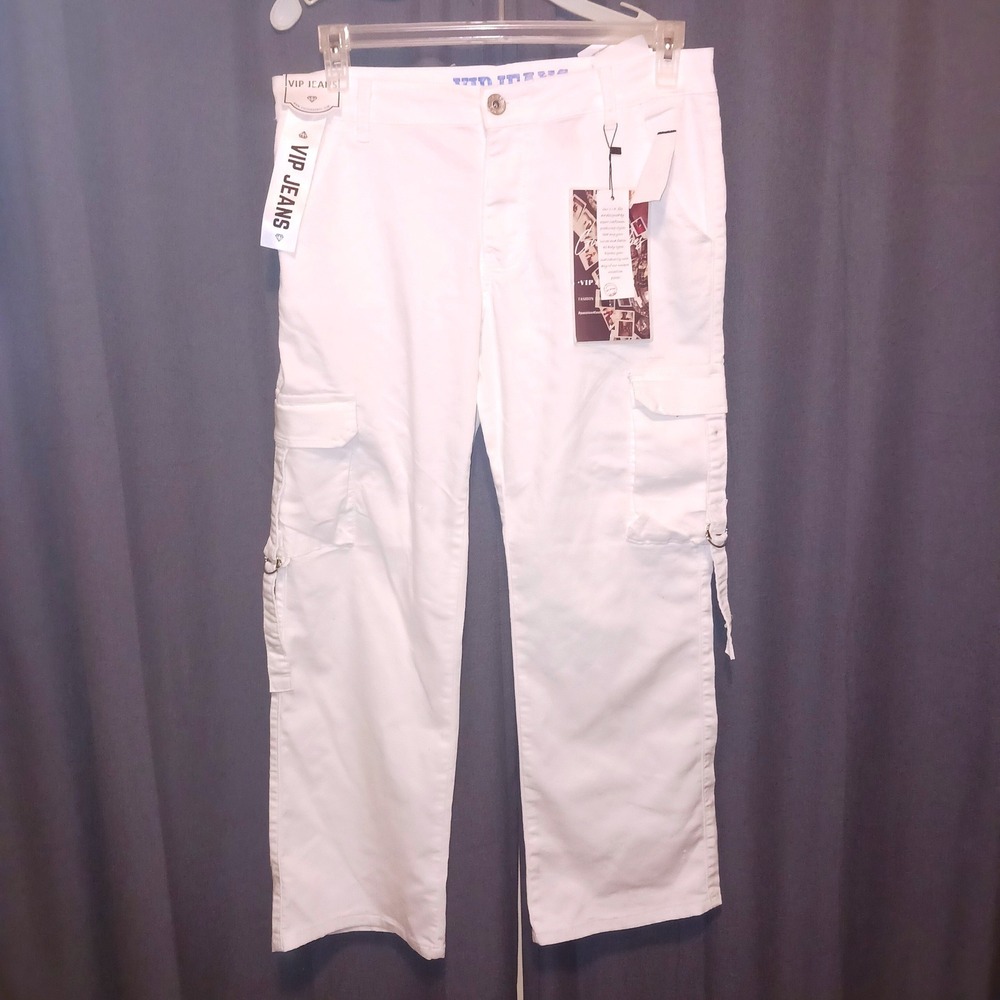 New VIP Jeans White Utility Cargo Pants Sculpting Stretch Straight Leg 11